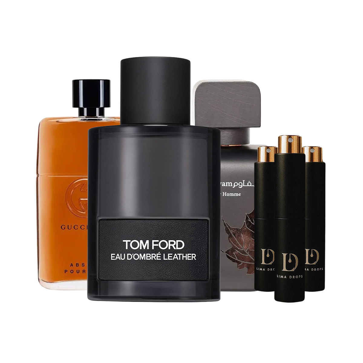 Leather Night: Eau d´Ombre Leather Tom Ford, Gucci Guilty Absolute y La Yuqawam Pour homme